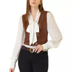 Brown Leather Vest Coat for Women - Premium Full-Grain Tailored Waistcoat