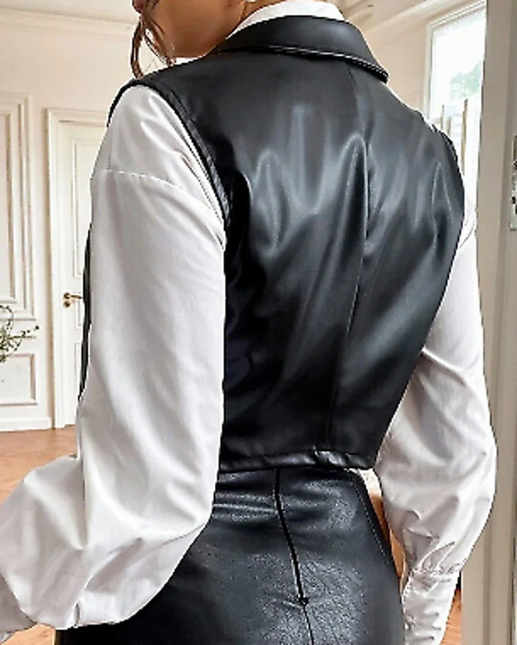 Black Leather Vest Coat for Women - Premium Full-Grain Sleeveless Moto Jacket