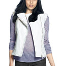 White Leather Moto Vest Coat for Women - Premium Full-Grain Asymmetric Zip Vest