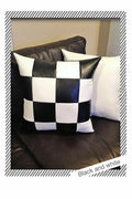 Black and White Checkerboard Original Leather Pillow - Premium Full-Grain Leather Cushion Set