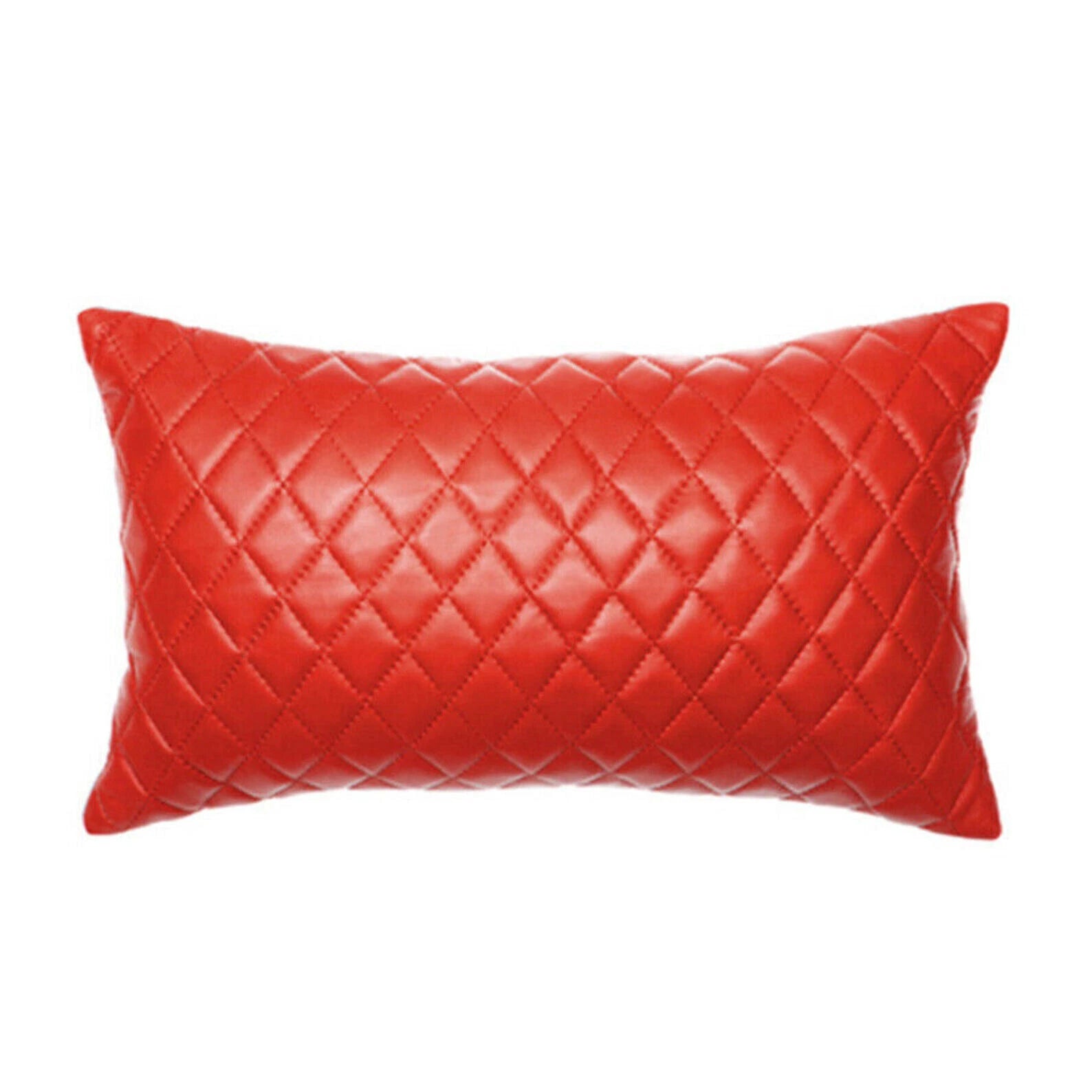 Red Quilted Leather Original Pillow - Premium Diamond-Stitched Full-Grain Leather Cushion