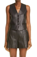 Black Original Leather Vest Coat for Women - Premium Full-Grain Tailored Waistcoat