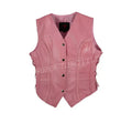 Women's Pink Original Leather Vest - Premium Button-Front Moto Waistcoat