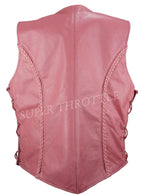 Women's Pink Original Leather Vest - Premium Button-Front Moto Waistcoat