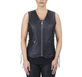 Women's Black Original Textured Leather Vest - Premium Zip-Front Waistcoat