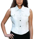 Women's White Leather Vest Coat - Premium Button-Front Shirt Waistcoat