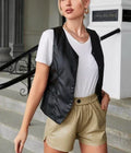 Women's Black Original Leather Button-Front Vest - Premium Tailored Waistcoat