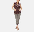 Women's Burgundy Original Leather Moto Vest - Premium Sleeveless Biker Jacket