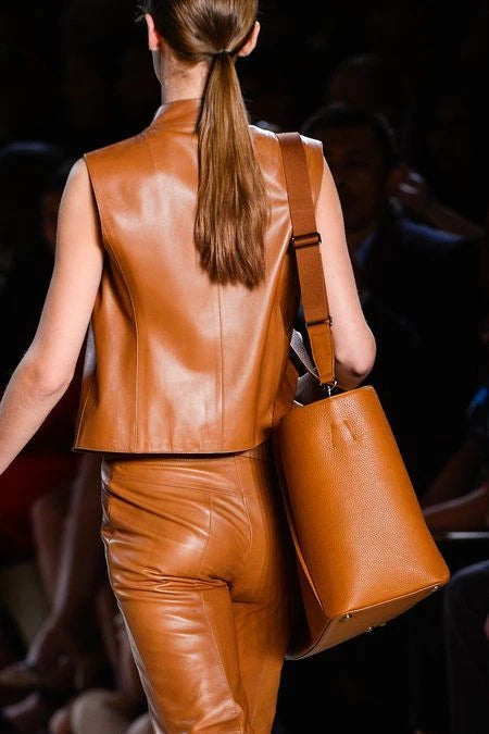 Women's Tan Original Leather Zip-Front Vest - Premium Cognac Waistcoat