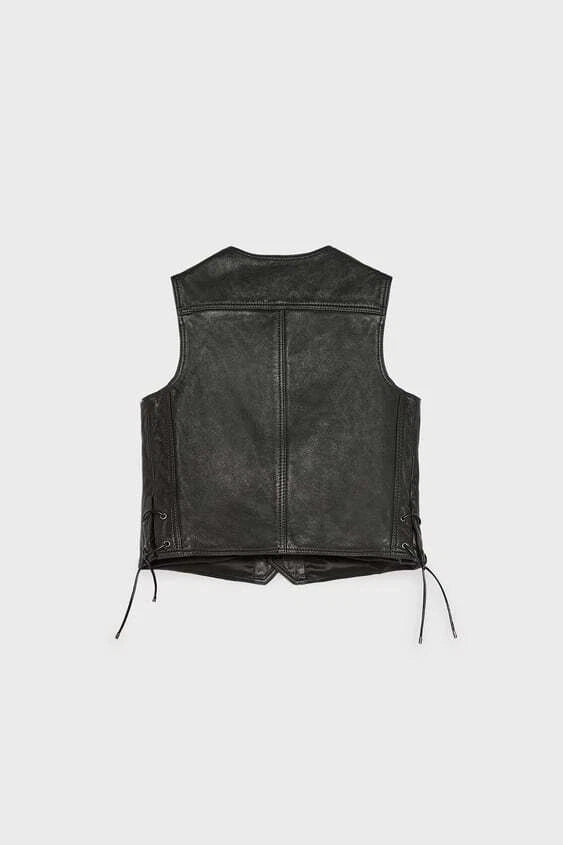 Women's Cropped Black Original Leather Vest - Premium Sleeveless Waistcoat