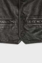 Women's Cropped Black Original Leather Vest - Premium Sleeveless Waistcoat