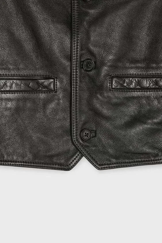 Women's Cropped Black Original Leather Vest - Premium Sleeveless Waistcoat