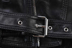 Women's Black Original Leather Moto Vest Coat - Premium Biker-Style Waistcoat with Belt