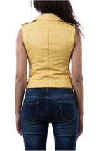 Women's Yellow Original Leather Moto Vest Coat - Premium Biker-Style Waistcoat