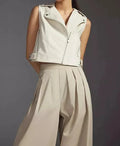 Women's White Original Leather Moto Vest Coat - Premium Cropped Biker-Style Waistcoat