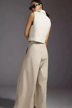Women's White Original Leather Moto Vest Coat - Premium Cropped Biker-Style Waistcoat