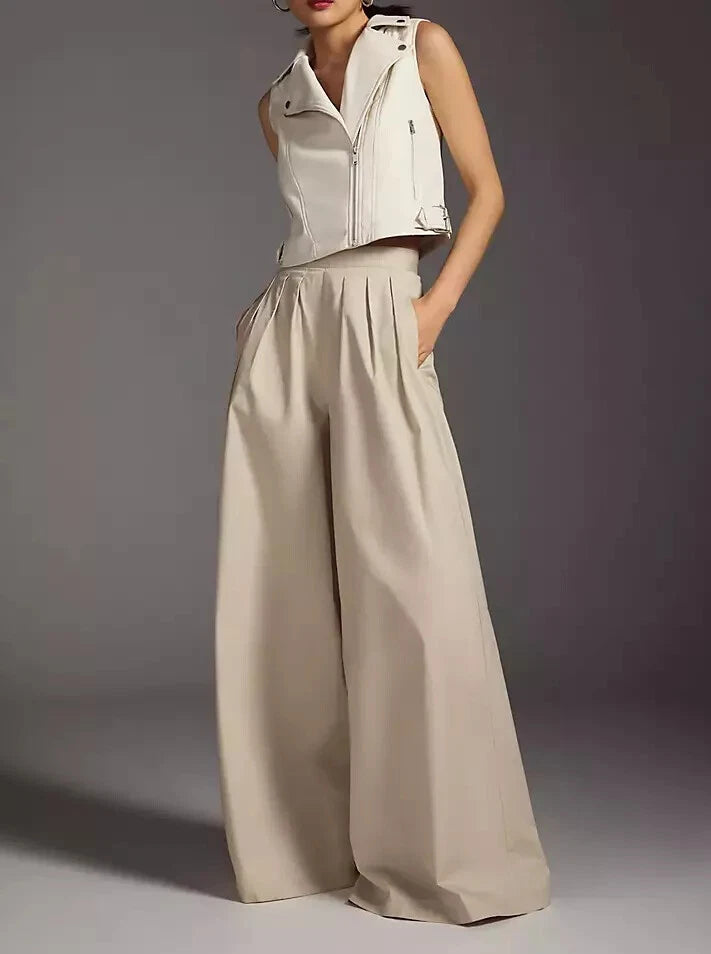 Women's White Original Leather Moto Vest Coat - Premium Cropped Biker-Style Waistcoat