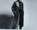 Men's Double-Breasted Full-Grain Original Leather Trench Coat - Classic Black Long Leather Coat