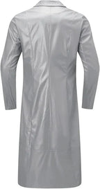 Men's Grey Full-Grain Original Leather Trench Coat - Premium Long Leather Coat with Button Closure