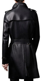Men's Black Full-Grain Original Leather Trench Coat – Handcrafted Double-Breasted Overcoat