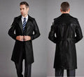 Men's Black Full-Grain Original Leather Trench Coat with Epaulettes – Handcrafted Double-Breasted Overcoat