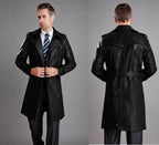 Men's Black Full-Grain Original Leather Trench Coat with Epaulettes – Handcrafted Double-Breasted Overcoat