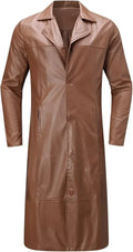 Men's Tan Brown Full-Grain Original Leather Coat – Handcrafted Single-Breasted Overcoat