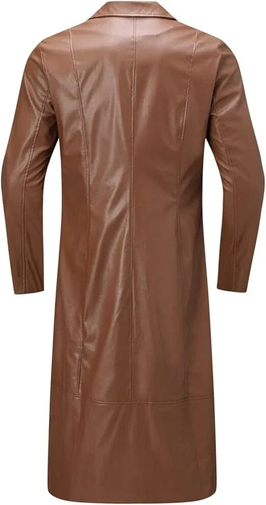 Men's Tan Brown Full-Grain Original Leather Coat – Handcrafted Single-Breasted Overcoat