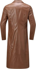 Men's Tan Brown Full-Grain Original Leather Coat – Handcrafted Single-Breasted Overcoat
