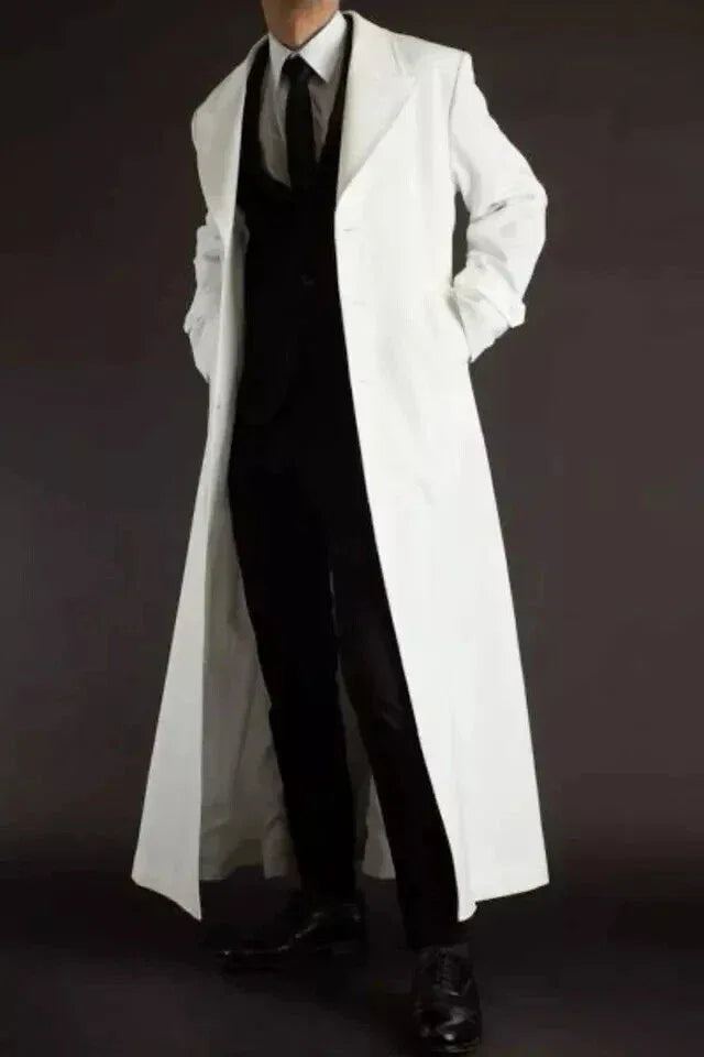 Men's White Full-Grain Original Leather Trench Coat – Handcrafted Double-Breasted Overcoat