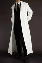 Men's White Full-Grain Original Leather Trench Coat – Handcrafted Double-Breasted Overcoat