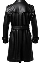 Men's Black Full-Grain Original Leather Trench Coat with Belt – Handcrafted Double-Breasted Overcoat