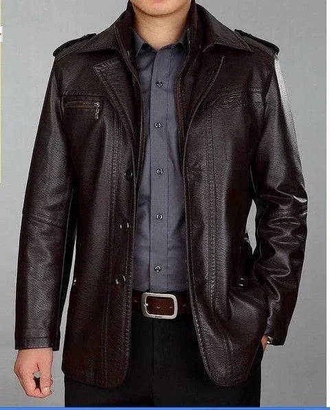 Men's Dark Brown Full-Grain Original Leather Jacket with Military Details – Handcrafted Field Jacket
