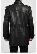 Men's Black Full-Grain Original Leather Trench Coat with Belt – Handcrafted Zip-Front Overcoat