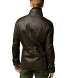Men's Dark Brown Full-Grain Original Leather Military Jacket - Stand Collar Coat with Multi-Pockets | Kamercio Leather