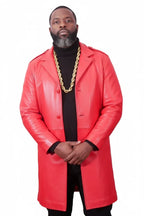 Men's Red Full-Grain Original Leather Coat - Bold Statement Overcoat | Kamercio Leather