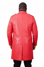 Men's Red Full-Grain Original Leather Coat - Bold Statement Overcoat | Kamercio Leather