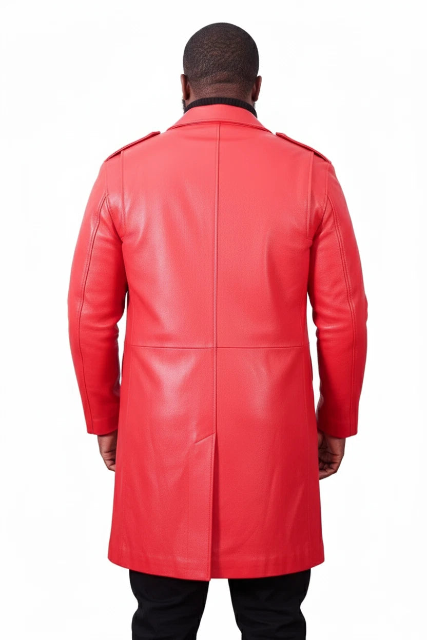 Men's Red Full-Grain Original Leather Coat - Bold Statement Overcoat | Kamercio Leather