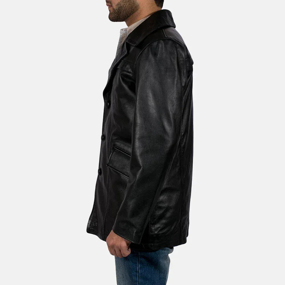Premium Black Original Leather Jacket - Classic Button-Front Coat