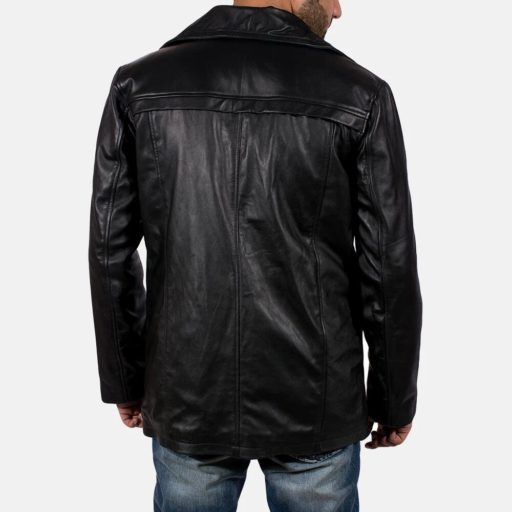 Premium Black Original Leather Jacket - Classic Button-Front Coat