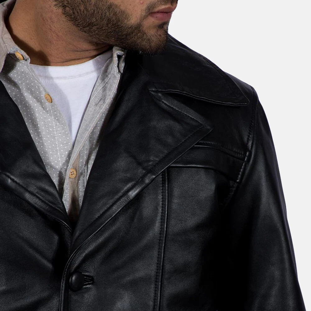 Premium Black Original Leather Jacket - Classic Button-Front Coat
