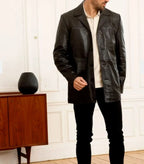 Classic Black Original Leather Coat - Premium Full-Grain Leather Outerwear for Men