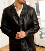 Classic Black Original Leather Coat - Premium Full-Grain Leather Outerwear for Men