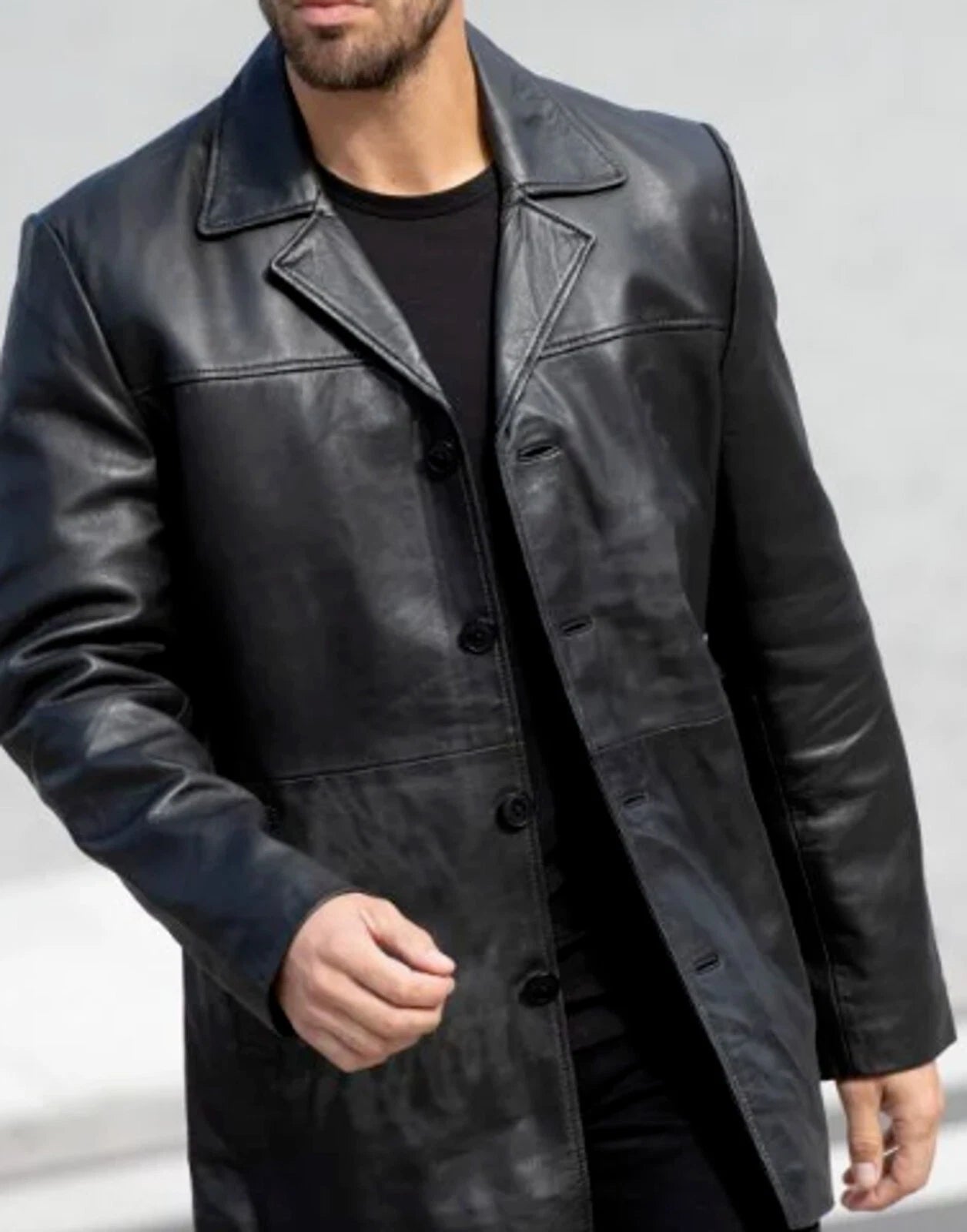 Classic Black Original Leather Coat - Premium Full-Grain Leather Outerwear for Men