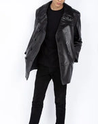 Black Original Leather Peacoat - Premium Full-Grain Double-Breasted Coat for Men
