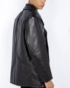 Black Original Leather Peacoat - Premium Full-Grain Double-Breasted Coat for Men