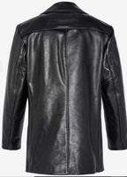 Black Original Leather Peacoat - Premium Full-Grain Double-Breasted Coat for Men