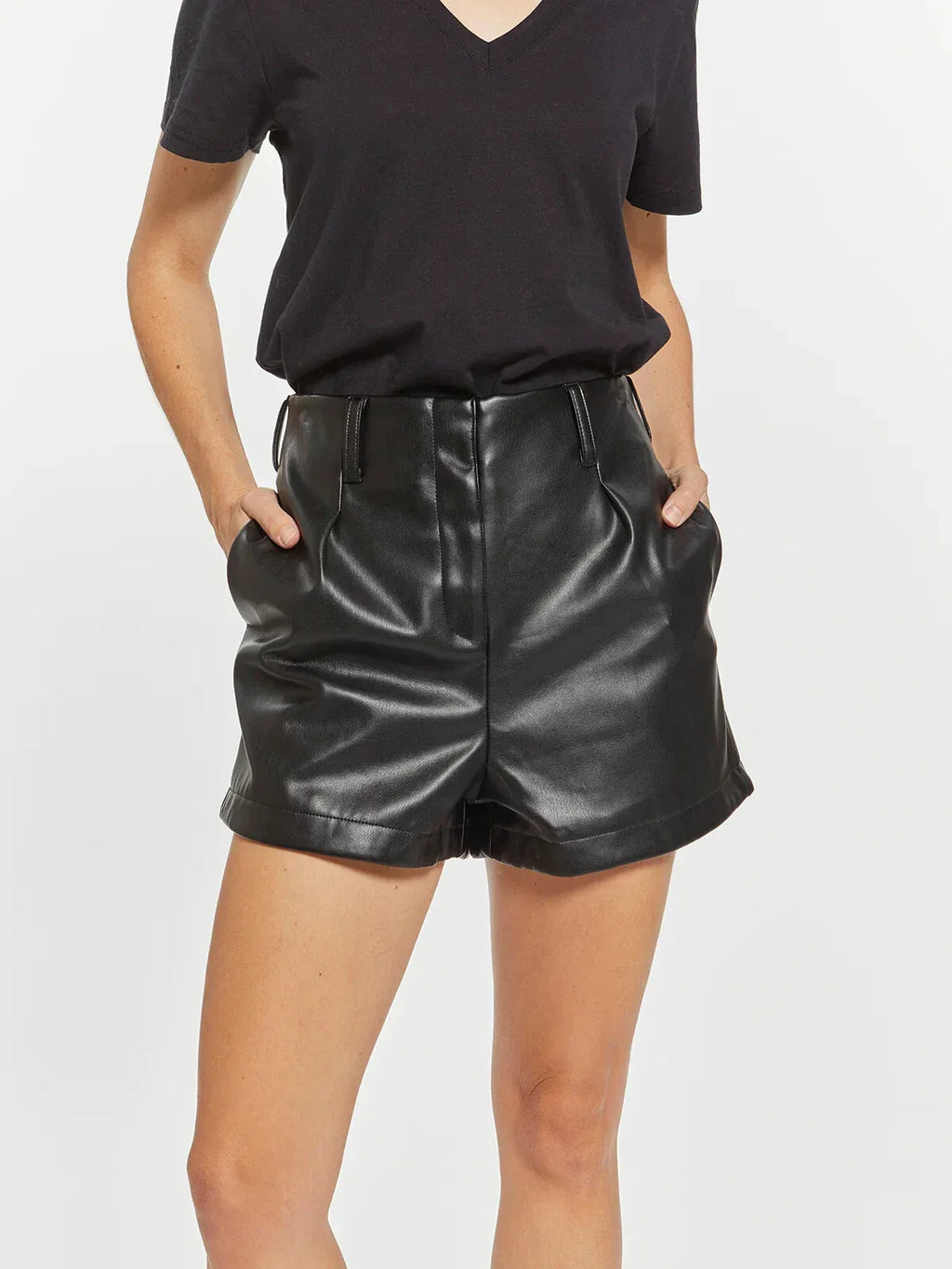 Black Original Leather Shorts with Zipper Detail - Premium Full-Grain Leather Shorts for Women