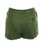 Olive Green Original Leather Pleated Shorts with Belt - Premium Full-Grain High-Waist Shorts for Women