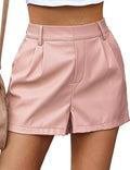 Women's Pink Original Leather Shorts - High-Waisted Blush Tailored Shorts